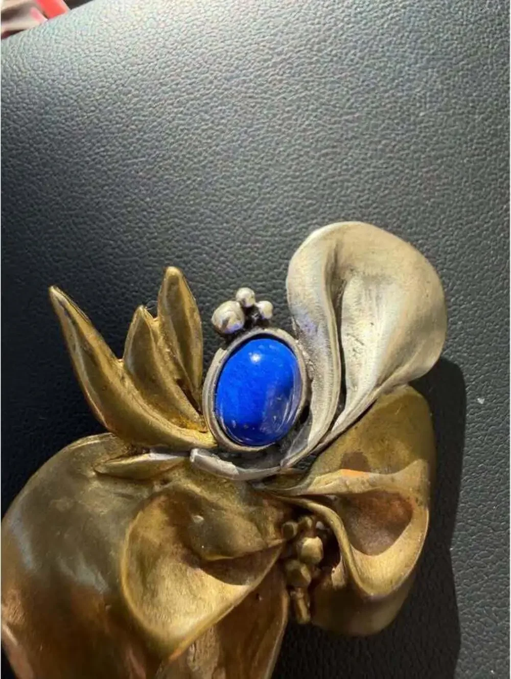 1940’s Georg Jensen Art Nouveau Two-tone Sterling Silver and Lapis Lazuli brooch